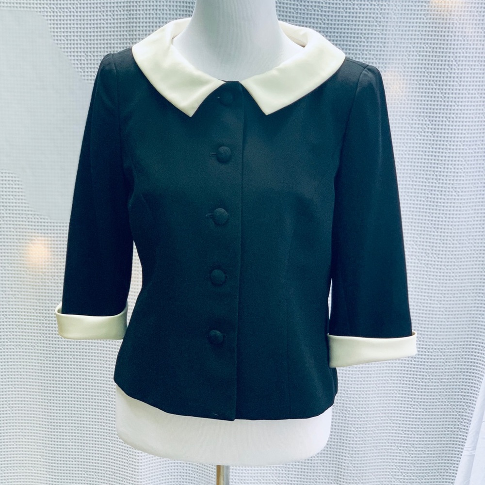 Talbots Black White Jackie-O Style Blazer, Sz 8P